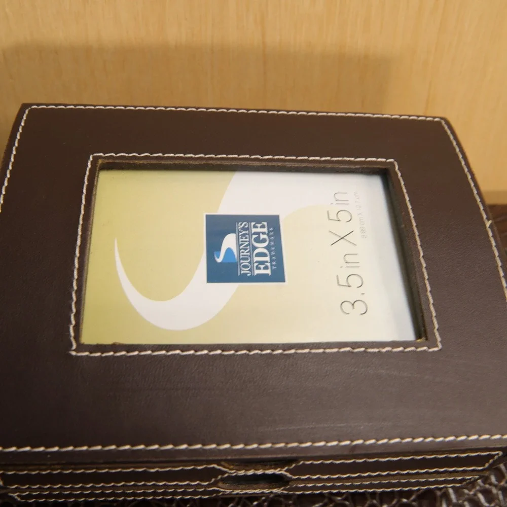 Journeys Edge Brown Faux Leather Photo Album Box 3.5x5 Frame 3-Pack Sleeves